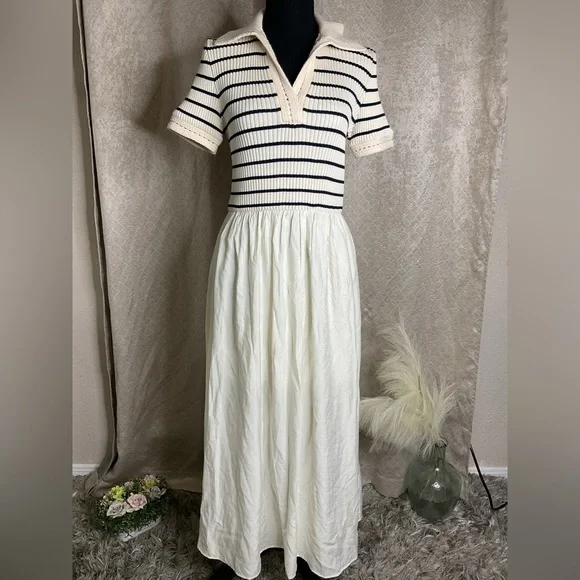 Moon River Black and White Cuffed Sleeve Sundress - Picture 14 of 16